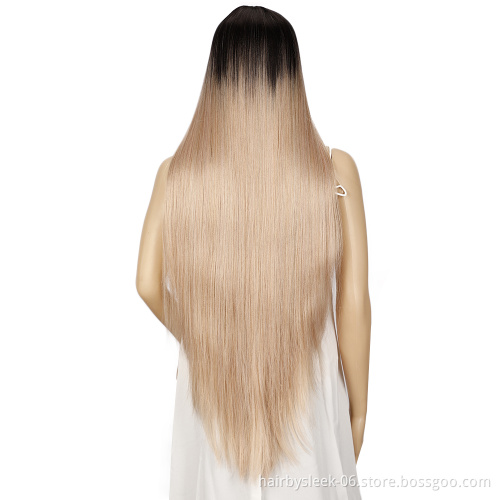 Rebecca Natural Hairline Super long mix ombre color heat resistant straight long synthetic hair lace front wigs for black women